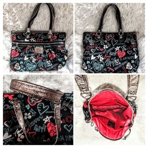 Coach Poppy Graffiti Large Tote Bag Black Red White EUC